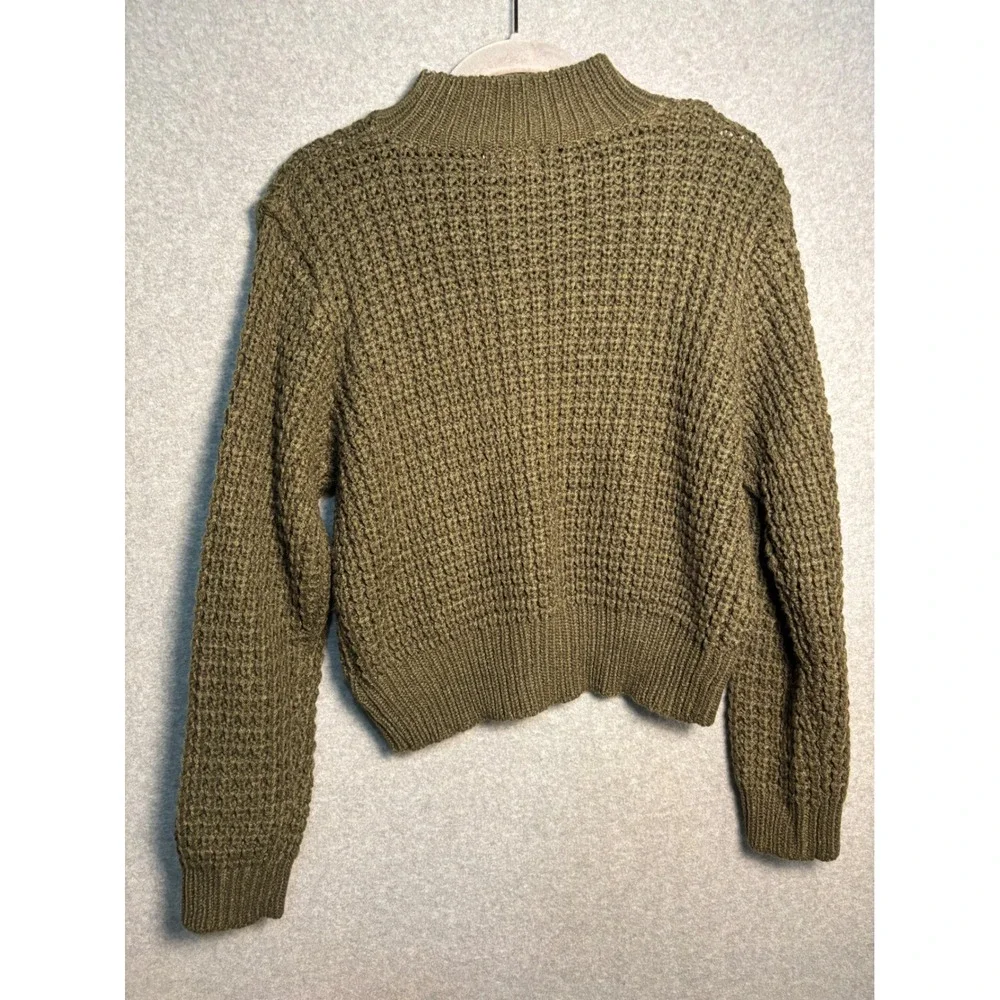 Poof Waffle Knit Sweater M Olive Mock Neck Chunky Cottagecore Cozy Pullover